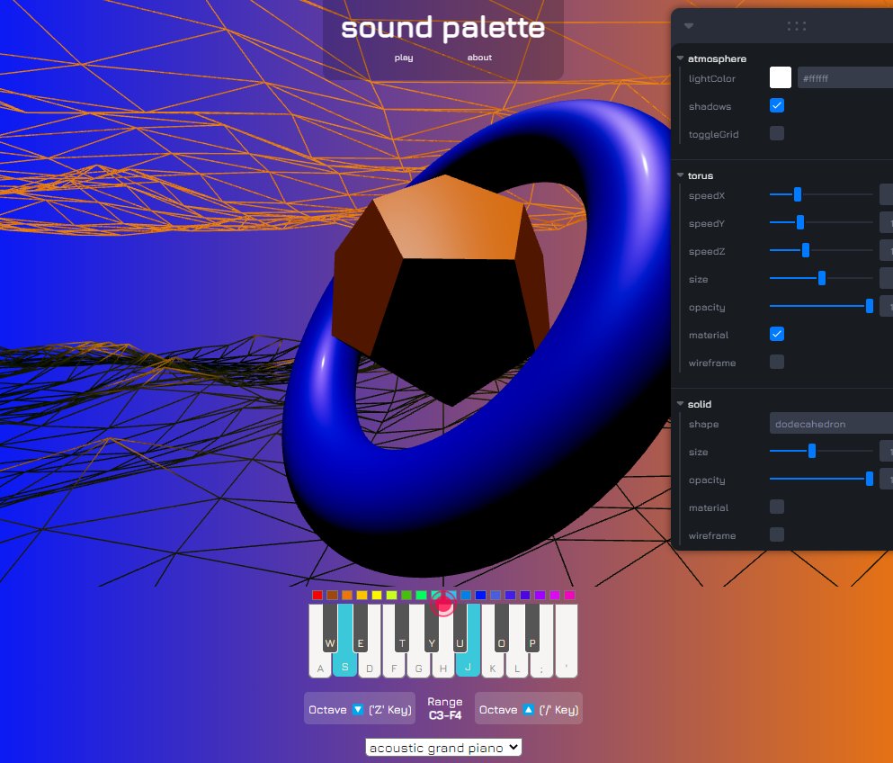 RipParker's tweet photo. For our second module project at @AlchemyCodeLab, my team and I made an app called Sound Palette. Each piano key renders a different color on keydown, and pressing multiple keys renders a gradient. Made with React, React Three Fiber, and React Piano.
https://t.co/8PvO20R4G2 https://t.co/WfGIvvehO3