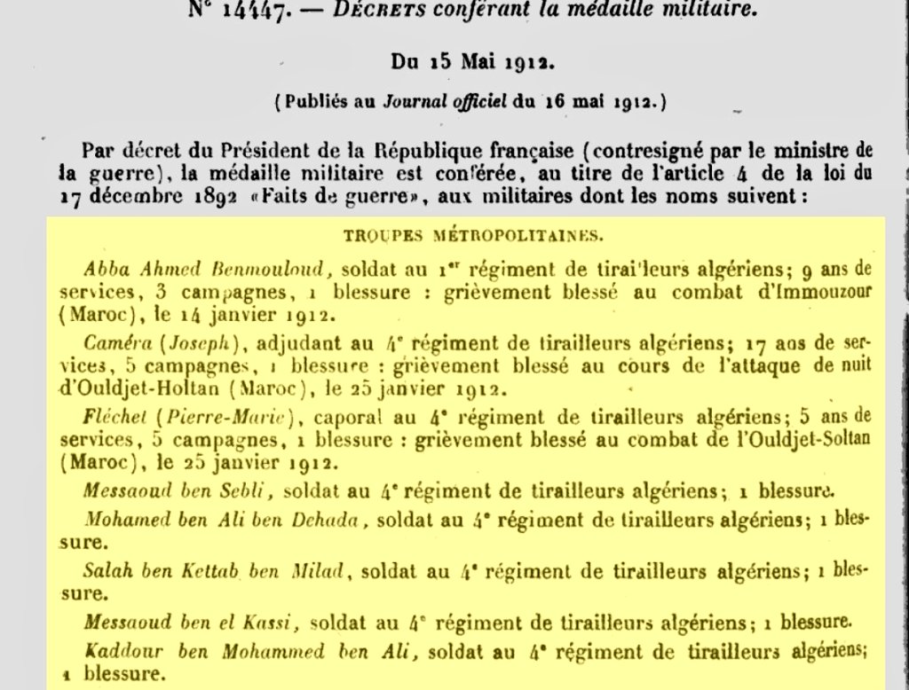 🔸14 january 1912 they participated at imouzzer trouble and combat 
🔸 6April 1912 they participated at ouldjet sultan battle