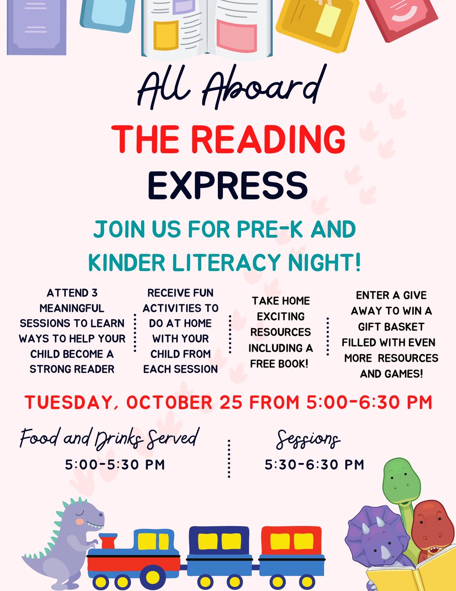 Aliefsneed's tweet photo. 📣📣Sneed families mark your calendar for our Pre-K and Kinder Literacy Night Tuesday, October 25th from 5:00PM-6:30PM. We will have so many great learning resources, games, and many more! #sneedsuccessexpress https://t.co/LevLlMg0b9