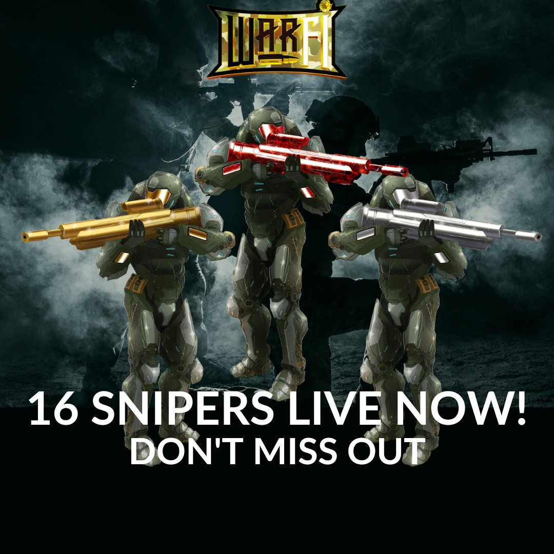 🚨16 SNIPERS AVAILABLE NOW!!!🚨 GO, GO, GO!!! 🔥🔥🔥 Click here to buy before they're all gone! app.warfi.games/dashboard #BSC #P2E #passiveincome #WarFiArmy
