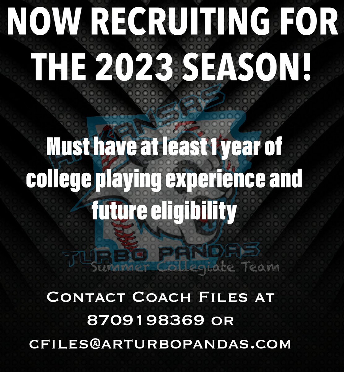 ARTurboPandas's tweet photo. NOW RECRUITING FOR THE 2023 SEASON! #ATP #Baseball #mlb #ncaa #njcaa #naia https://t.co/cG3tIQ4y7Q