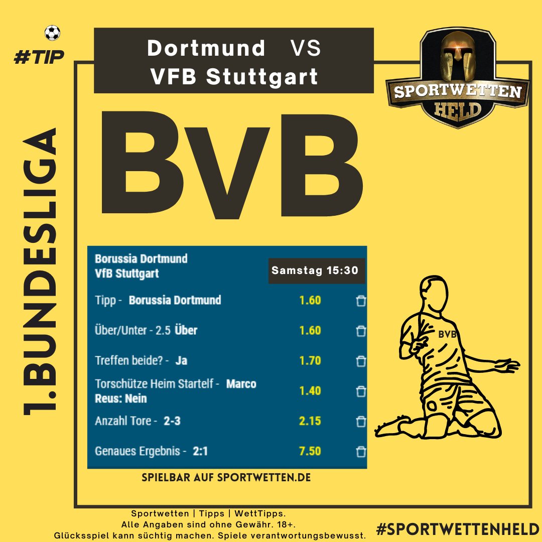 SportwettenHeld's tweet photo. Mein spezialer Wettschein für das Spiel #BVB vs #VfB
TV #SkySportDE
Sportwettenanbieter https://t.co/99XA0c1Xct

#SportwettenHeld #WettTipps #Bettingtips #Tipico_DE #Fußball #bet365DE #tipico #bet365 #bwin_de #kicker_BL #GamblingTwitter #Bundesliga_DE https://t.co/kR5m9h77Jv