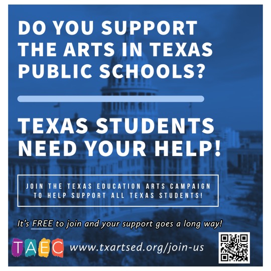 Fine Arts needs YOU! Join the cause and help support Fine Arts for all! #tmea #tmac #taec #fineartsforall #tdea #tetatx #tdea #taea