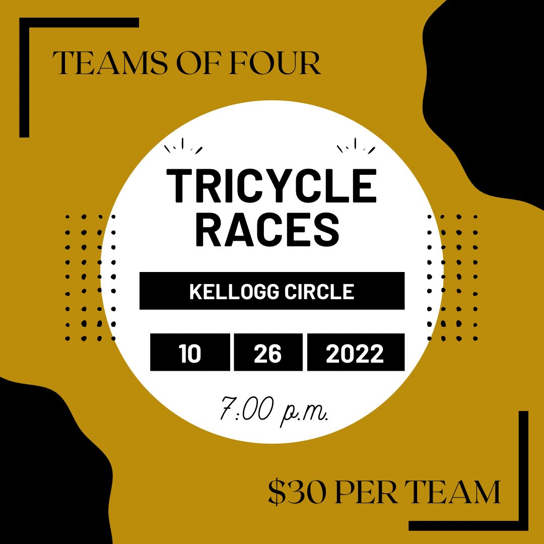 Hornets, it’s that time of year again… HOMECOMING! Which means tricycle races are back!! Gather four friends and sign up to race your heart out! Don’t delay, because applications close October 24th!!! Link in bio!! 

#homecoming2022 #emporiastate #stingersup #tricycleraces