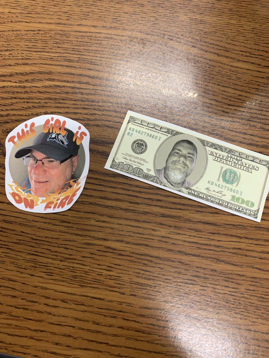 FHNBusiness's tweet photo. An anonymous person created and put these amazing stickers on my desk to be used for @NextGenPF #FinCap Friday Kahoot! Prizes! https://t.co/FvyE1etPdv