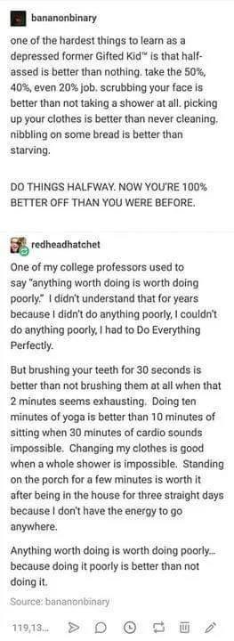 LTAadhd's tweet photo. A friendly reminder for any ADHD’ers out there struggling in the middle of final exams; anything worth doing is worth doing poorly 💝

Have you used this technique/method of getting things done before? 

#askadhd #ADHDawarenessmonth #letstalkaboutadhd https://t.co/gMKkwPUVZa