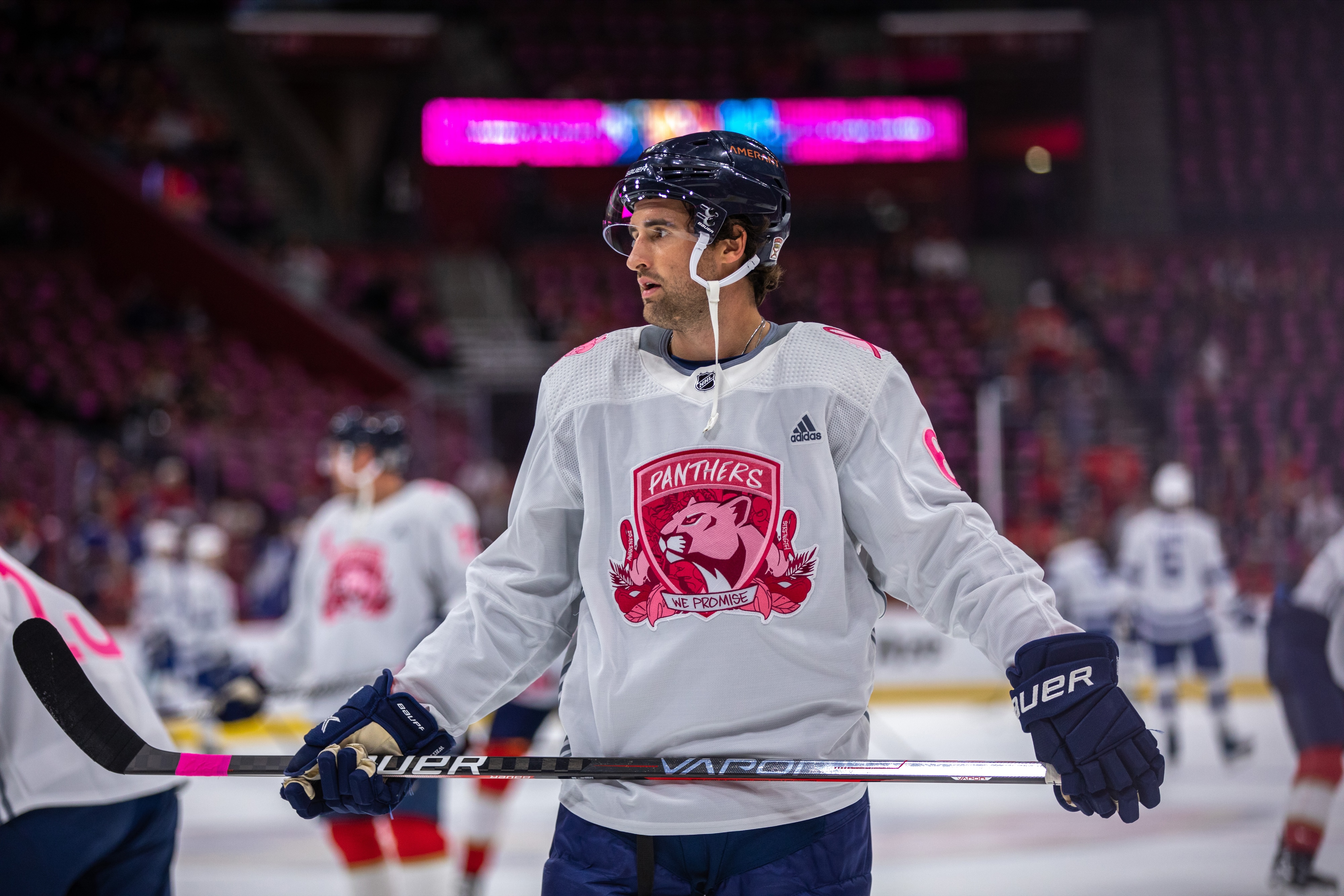 NHL on X: How about these @FlaPanthers Pink in the Rink warmup threads? 😍  The jerseys designed by @illsurge are also being auctioned off with  proceeds benefitting @ThePromiseFund! #HockeyFightsCancer 📺: @ESPNPlus ➡️