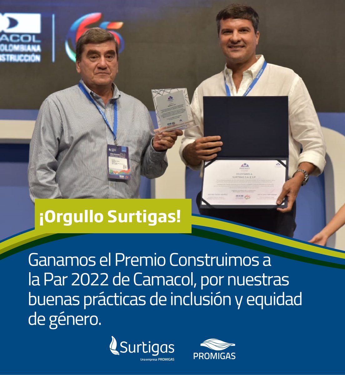 promigasoficial's tweet photo. ¡Nuestras empresas nos llenan de #OrgulloPromigas!💚

Celebramos los reconocimientos otorgados a nuestras filiales #Surtigas y #GdO por su gestión llevando #EnergíaqueImpulsaDesarrollo a las comunidades donde operan. https://t.co/DJGSAKaG3I