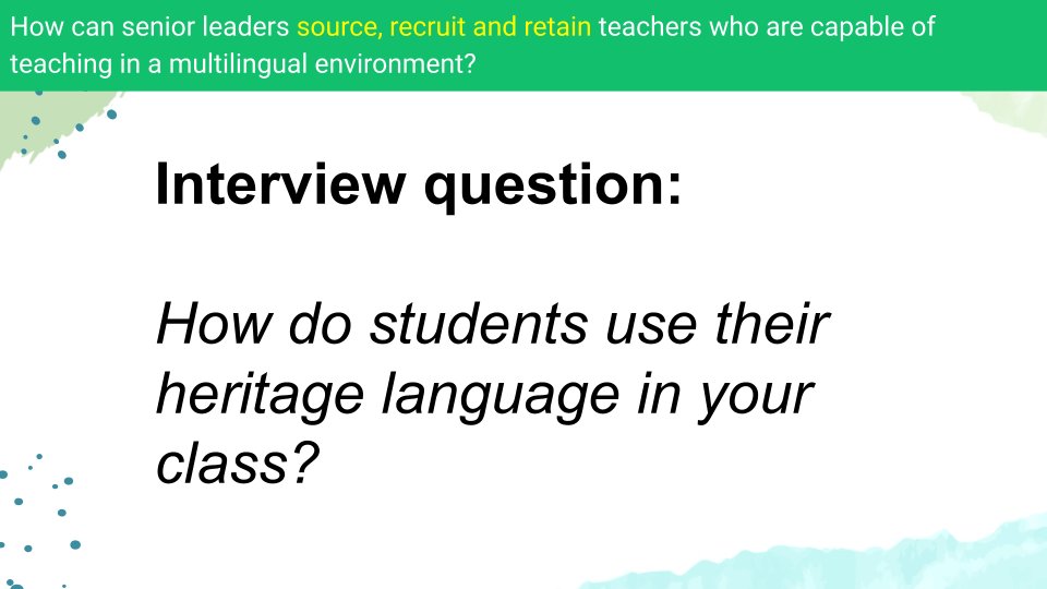 TanKHuynh's tweet photo. How can senior leaders source, recruit, and retain teachers who are capable of teaching in a multilingual environment?

Ask this question during interviews: https://t.co/Dx4xJhqPWO