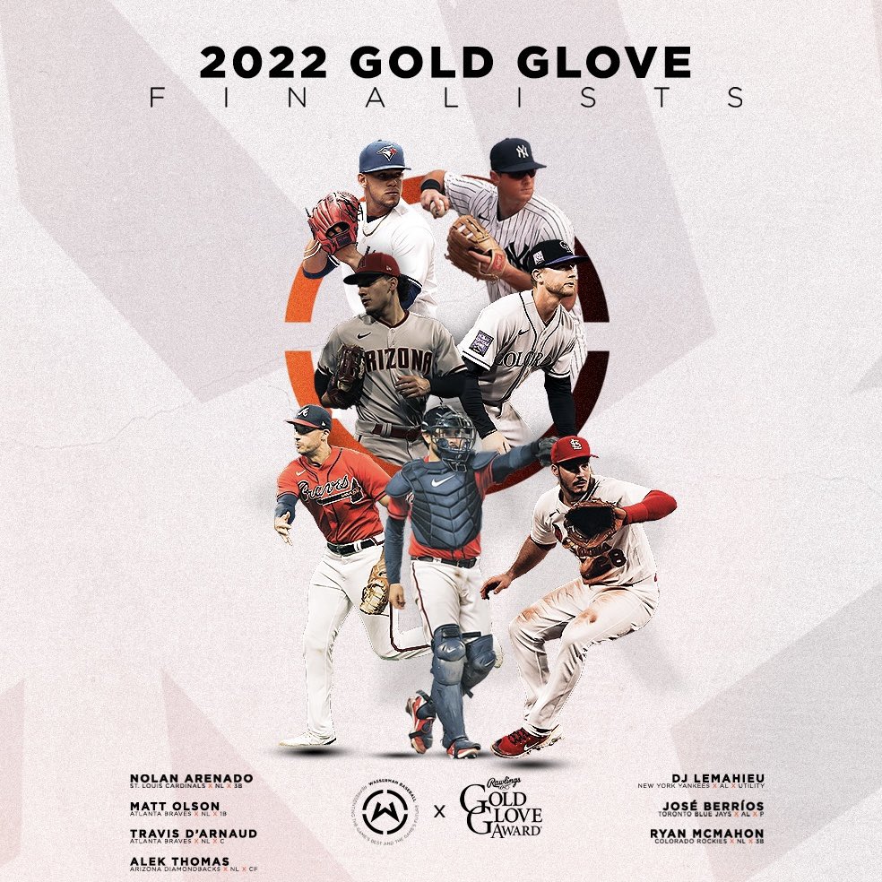 WassBaseball's tweet image. Congratulations to @mattolson21, @Ry_McMahon, @athomas22, @JOLaMaKina, Nolan Arenado, Travis d’Arnaud and DJ LeMahieu on being named 2022 @RawlingsSports Gold Glove Award Finalists! 

#TeamWass // #RawlingsGoldGloveAwards