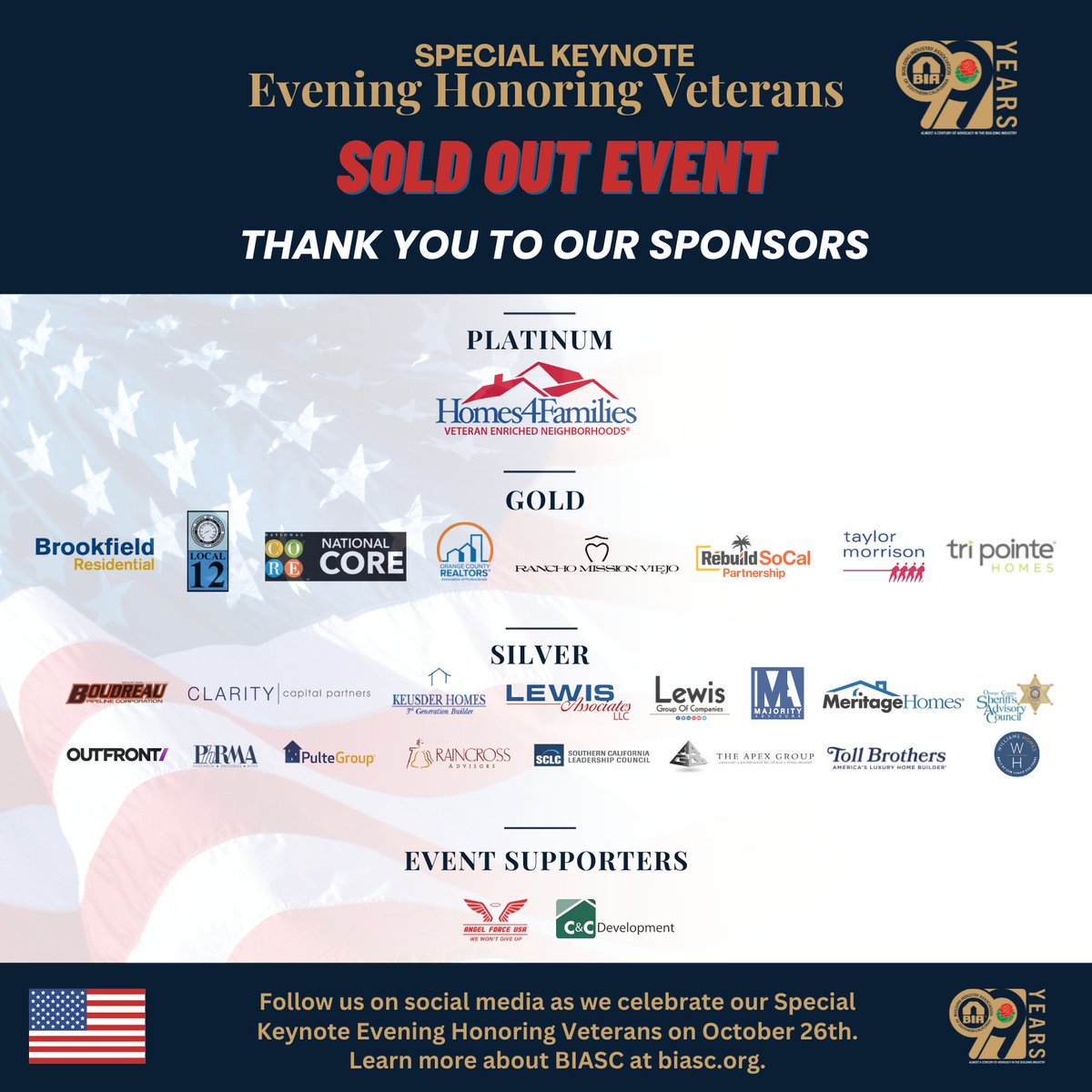 Thank you to our Special Keynote Evening Honoring Veterans Sponsors for supporting housing for veterans. We look forward to this historic evening.⭐Limited Sponsorship opportunities available - Learn more at rb.gy/nqwbkw. #BIASC #veterans #housing