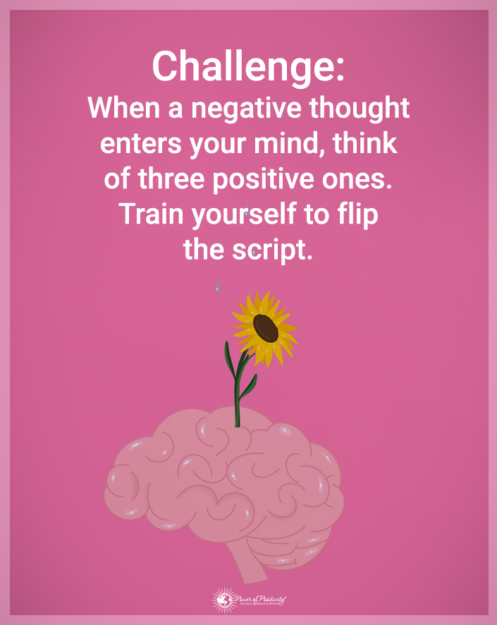 TrainingMindful's tweet image. “Challenge: When a negative thought enters your mind, think of three positive ones. Train yourself to flip the script.”