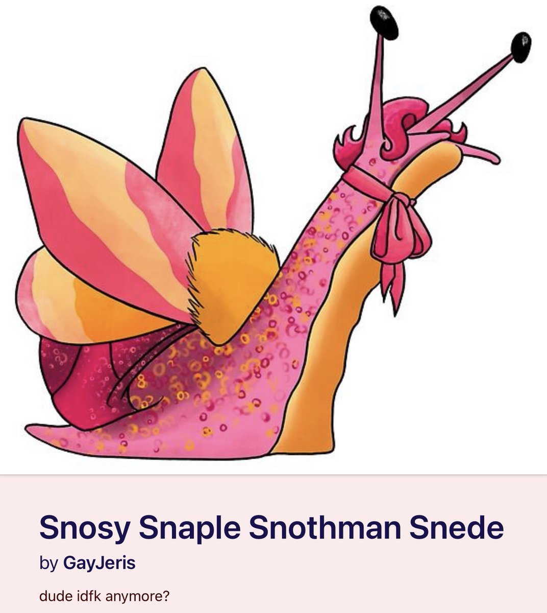gayjeris's tweet photo. ...get it snuts (snail sluts), i guess?????
https://t.co/gN5rz2XEKY
#rosymaplemothman https://t.co/Lr46qIMF36