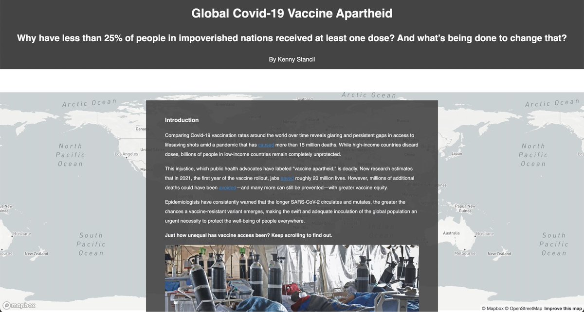 NACIS's tweet photo. Moving over to our Student Dynamic Mapping Competition, this year’s winner in the individual category is Kenny Stancil from the University of Kentucky, for the map “Global Covid-19 Vaccine Apartheid”. https://t.co/I76w4u8K8f