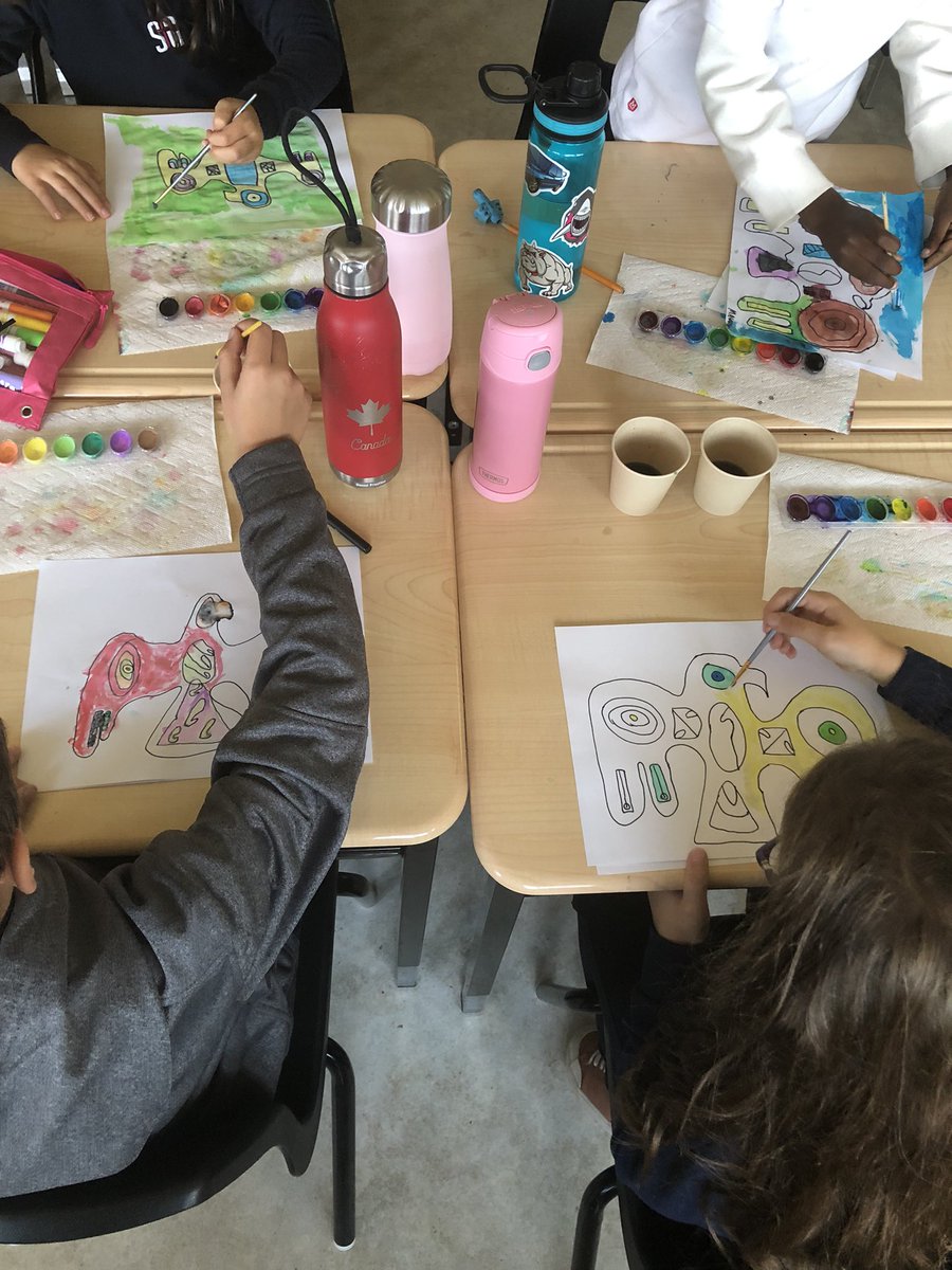 Watercolour raven art inspired by indigenous Canadian artist Norval Morrisseau. <a href="/StGregoryHCDSB/">St. Gregory</a>