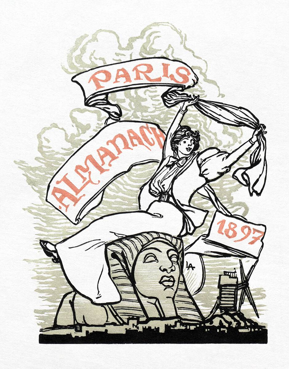 Auguste Lepère, back cover design for Paris-Almanach 1897, by Charles Morice, Paris: 1897 oldbookillustrations.com/illustrations/…