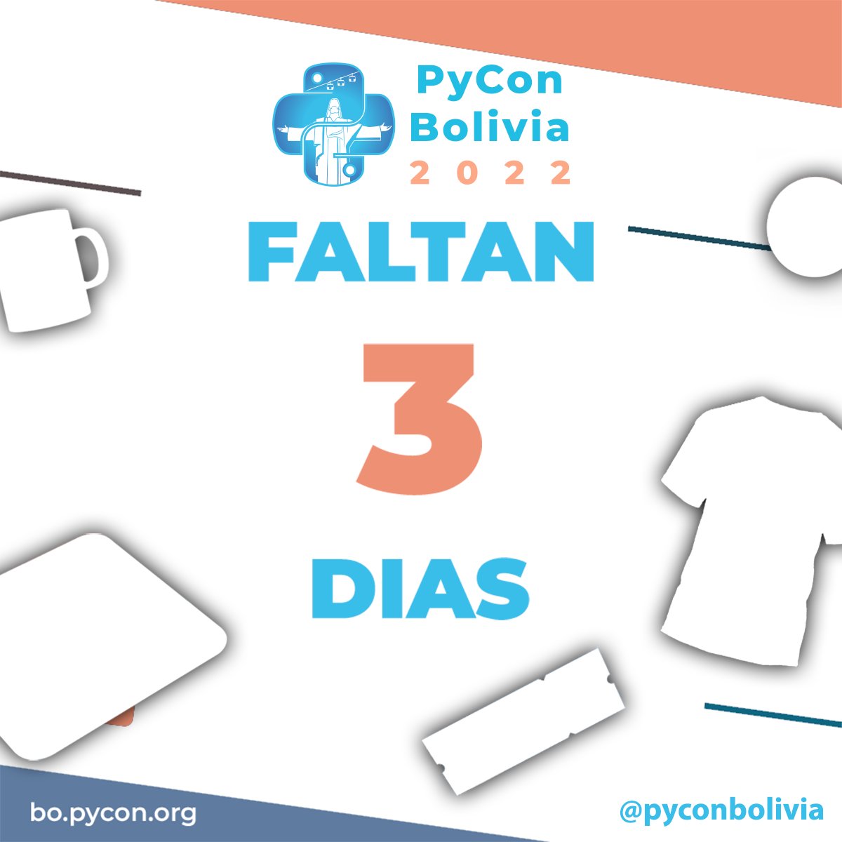 pyconbolivia's tweet photo. 🎉Quedan solo 3 dias para iniciar nuestra PRE-VENTA de entradas y souvenirs!! 🎉
💙¡No te la puedes perder! Pronto podras ser parte de PyCon Bolivia 2022! 🥳🥳🥳
¿Quieres saber más?
Siguenos en:
🟡 https://t.co/T0QFyhNU1P 🐍
#Python #PyCon #Bolivia #pyconbo #python https://t.co/tyqR8zpy4S