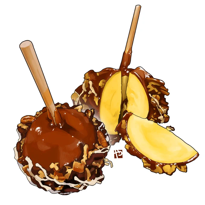 NEW FOOD ILLUSTRocky mountain chocolate factory's Chocolate covered caramel apples are one of my fave's, this one in particular is with pecan toppings. Only if they weren't so expensive I'd get them more often  