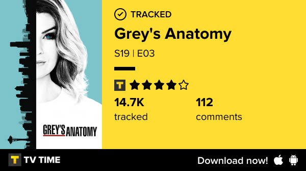 Assisti o episódio S19 | E03 de Grey's Anatomy! #GreysAnatomy  tvtime.com/r/2zCk5 #tvtime