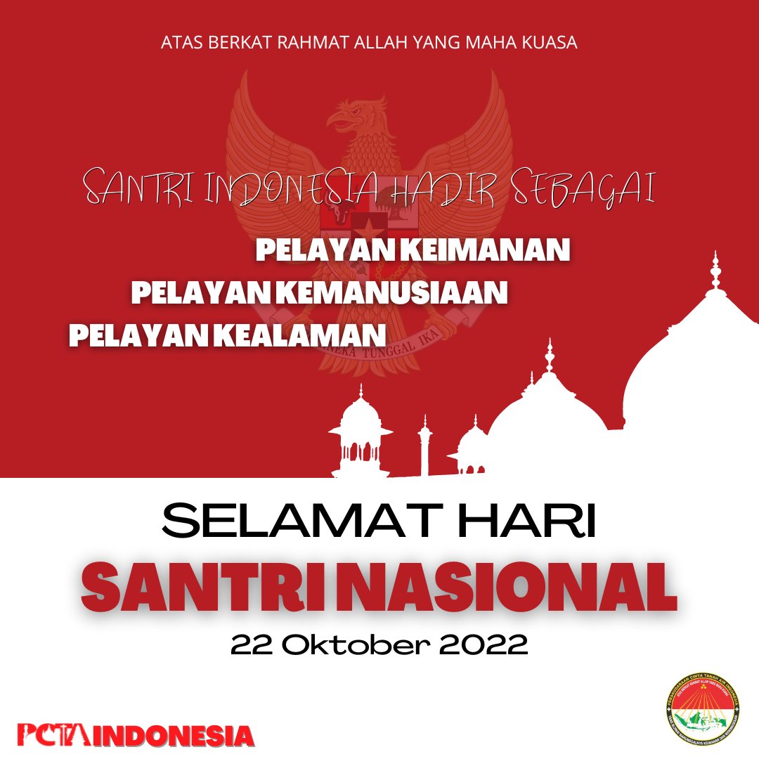 #HariSantriNasional2022
#SantriPelayanKeimanan
#SantriPelayanKemanusiaan
#SantriPelayanKealaman
#PCTAIndonesia
#UntukIndonesiaRaya