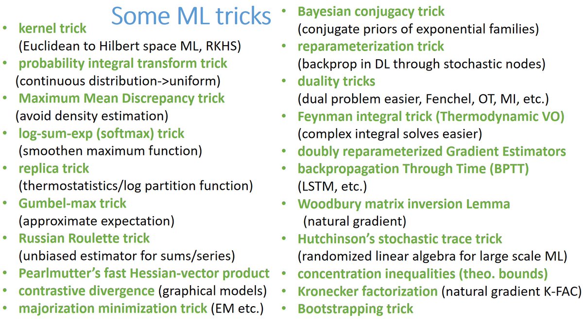 There is nothing more useful than a mathematical ``trick'' in machine learning! 
any one missing there?
