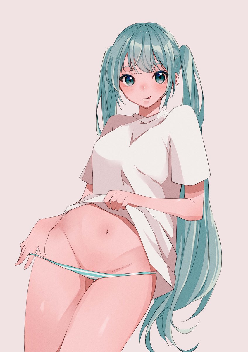 hatsune miku 1girl solo long hair twintails navel shirt simple background  illustration images