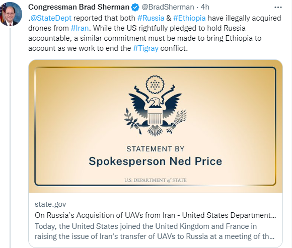 amorawwub's tweet photo. Does this man, @BradSherman care about Californians as much as he “cares” about Tigray?🤨 Obviously, its isn’t because he cares about Tigray. But he wants to attack Ethiopia using the Tigray excuse. What a loser he is. #TPLFMustGoforGood https://t.co/mREGvaiMai