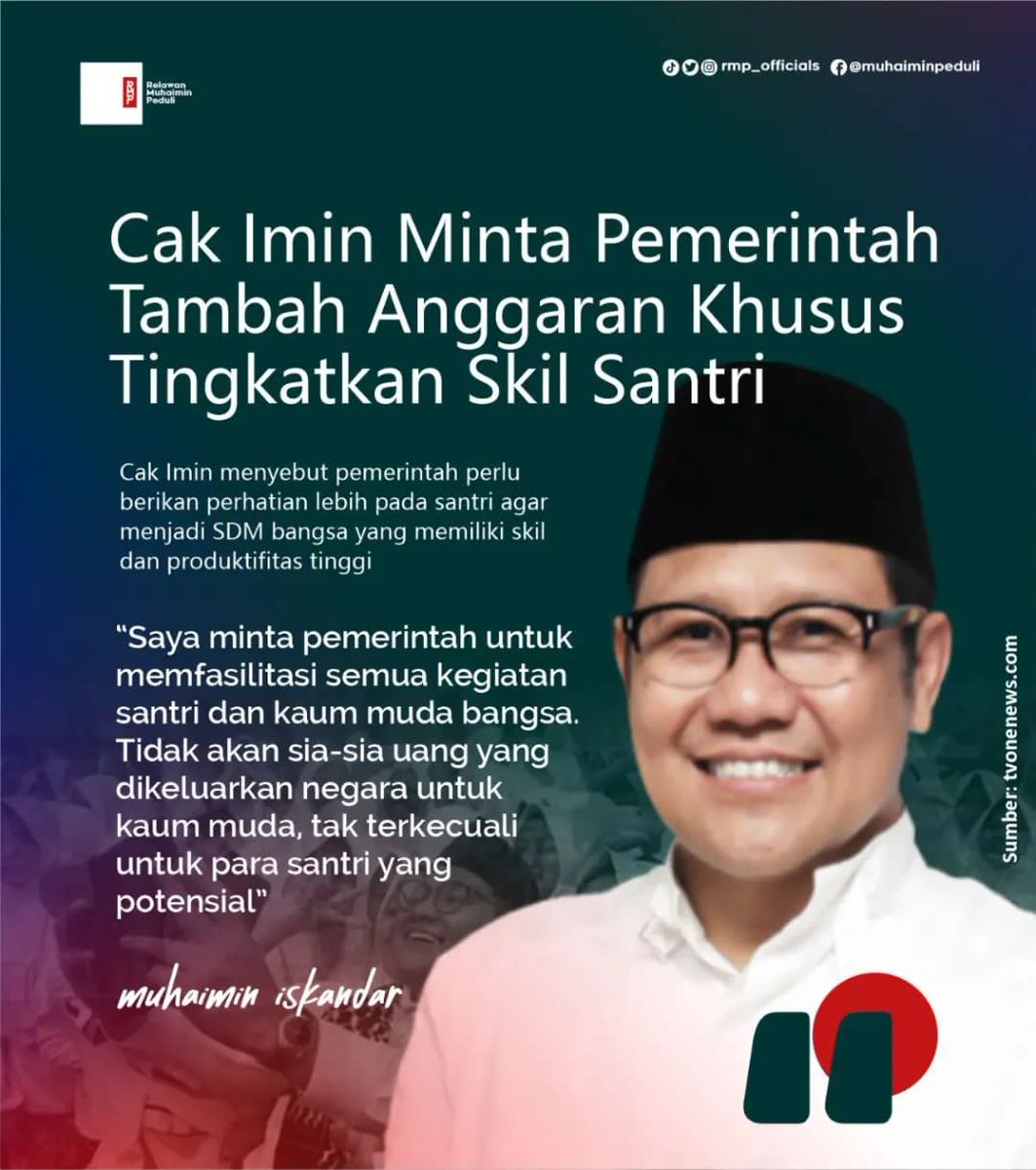 SELAMAT HARI SANTRI
#GusMuhaiminPanglimaSantri 
<a href="/cakimiNOW/">A Muhaimin Iskandar</a> 
<a href="/jokowi/">Joko Widodo</a> 
<a href="/malik_haramain/">malikharamain</a> 
<a href="/imansyukri/">Iman Sukri</a> 
<a href="/taufikmadjid71/">IG : taufik.madjid</a> 
@yusradaridesa 
<a href="/azzameldzikrie/">#SantriIndonesia</a> 
<a href="/tpp_provKalsel/">tpp.provinsi_kalsel</a> 
<a href="/DamYossie/">yossie_yassiana dam</a>