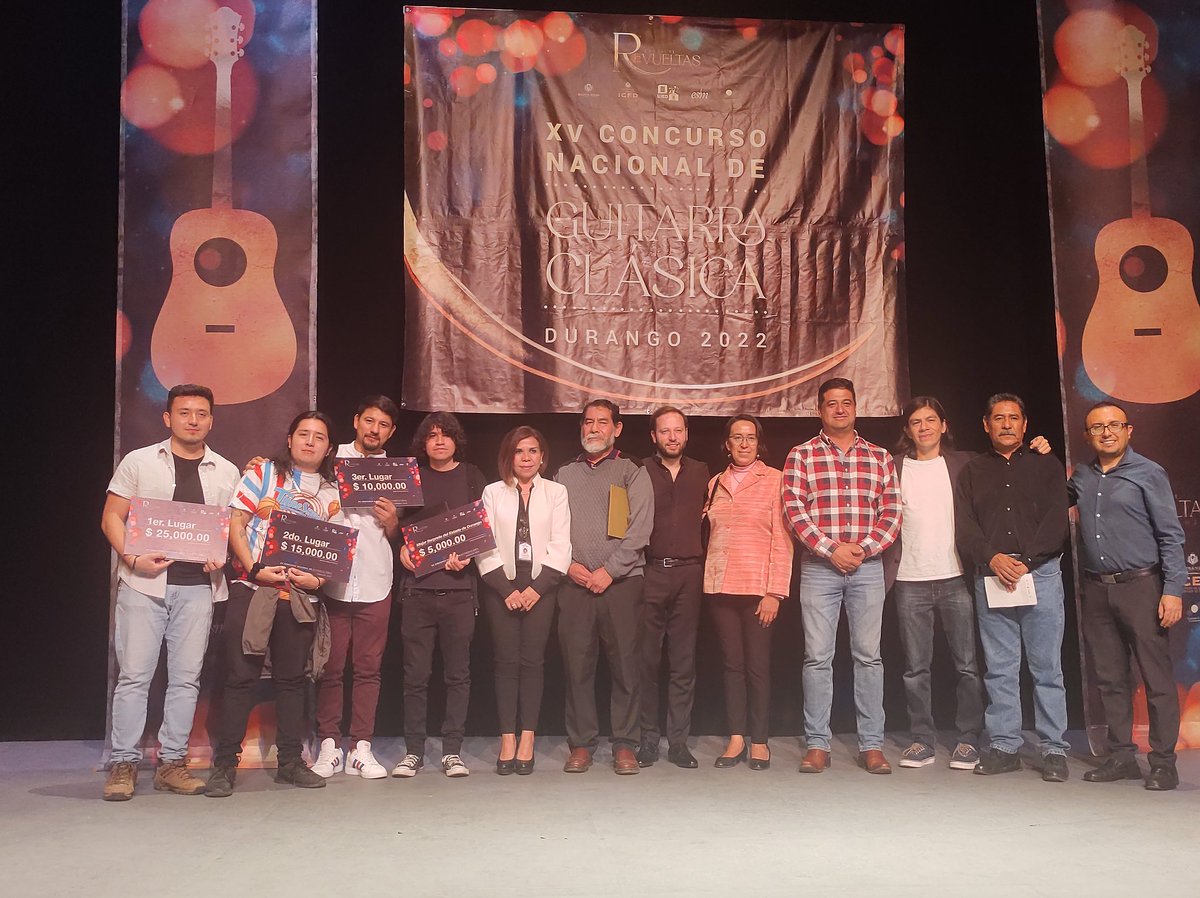 Ganadores XV Concurso Nacional de Guitarra:
1er Lugar - Arturo Iván Vera (#NuevoLeón)
2do Lugar - Jorge Manuel Atanacio (#Veracruz)
3er Lugar - Eddy Gpe Ramírez (#NuevoLeón)
Premio Especial para la mejor interpretación de participante radicado en #Durango - Carlos Alonso Quiñones