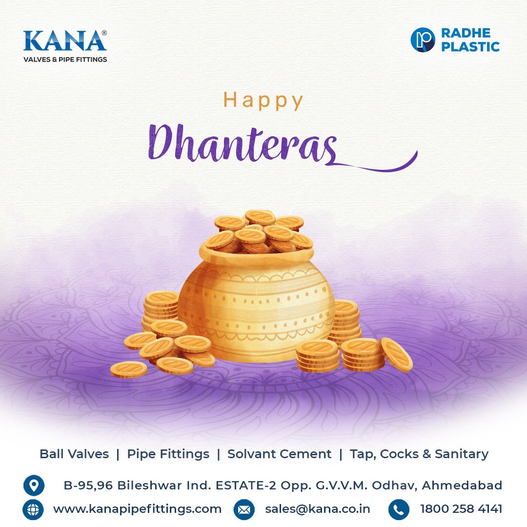 KanaValves's tweet photo. Happy Dhanteras to you and your family.!

#KANABRAND #kanavalves #KANApvcsolidballvalve
#pvcvalves #dhanteras #happydhanteras💰🙏 #dhanterascelebration #dhanteraspooja 
#plasticballvalves #solidballvalves #plastic_valve #pvcvalve
#ppballvalve #dripirrigation https://t.co/nM40GlF1ju