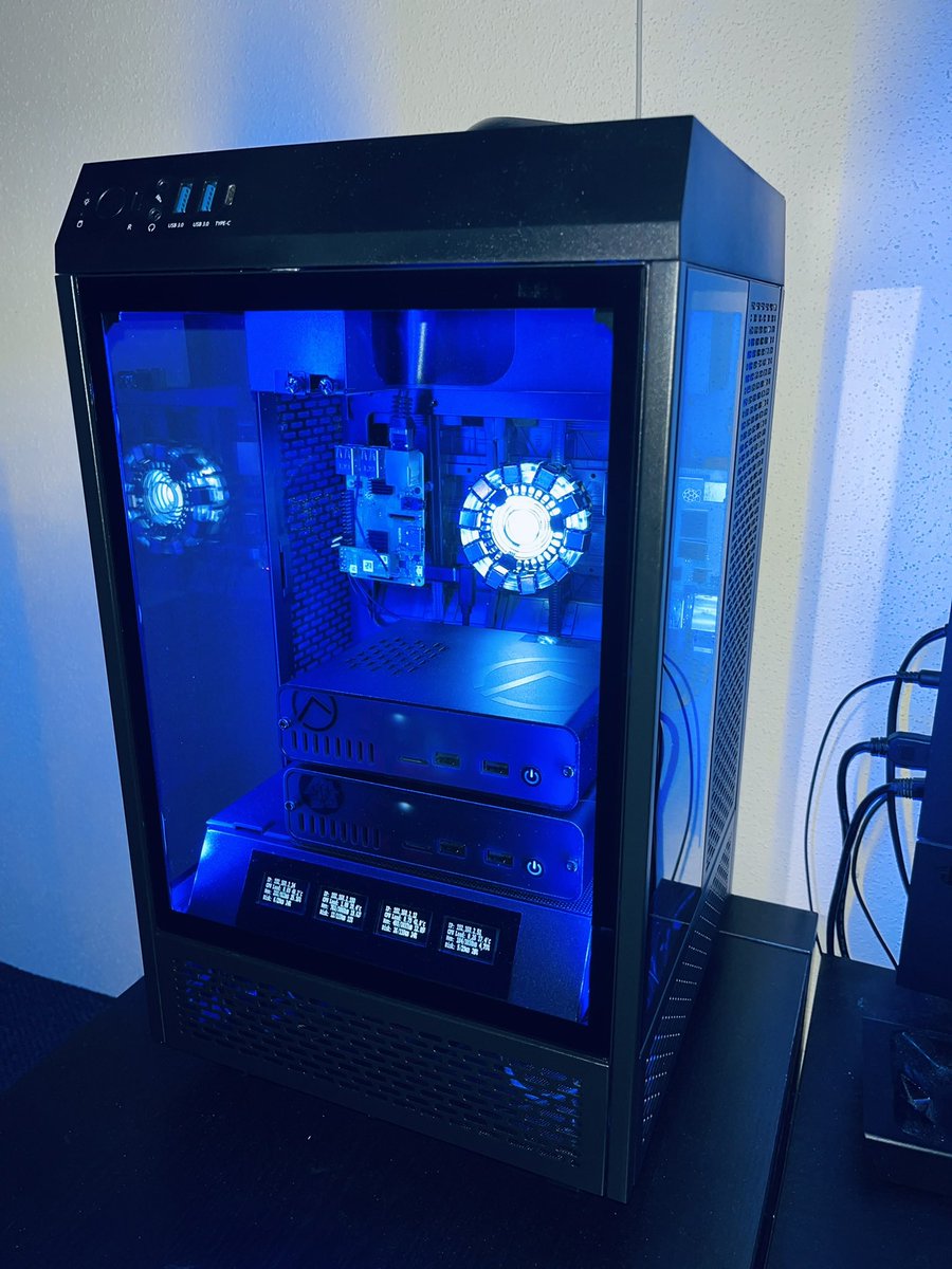 BangerTECH's tweet photo. J.A.R.V.I.S - 4 rpi as a SmartHome Cluster - Input: 1 PowerSupply Cable & 1 Ethernet Cable #openhab #homeassistant #raspberrymatic #pihole https://t.co/HVBEC4ZQNB