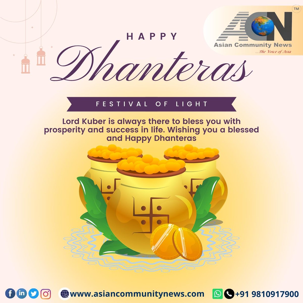 Asiancommunity1's tweet photo. On this auspicious festival of Dhanteras, we wish your life to shimmer with silver; shine with gold and dazzle like diamonds! Happy Dhanteras.
#dhanteras #happydhanteras2022
#AsianCommunityNews #festival https://t.co/I1TfzH8hqY