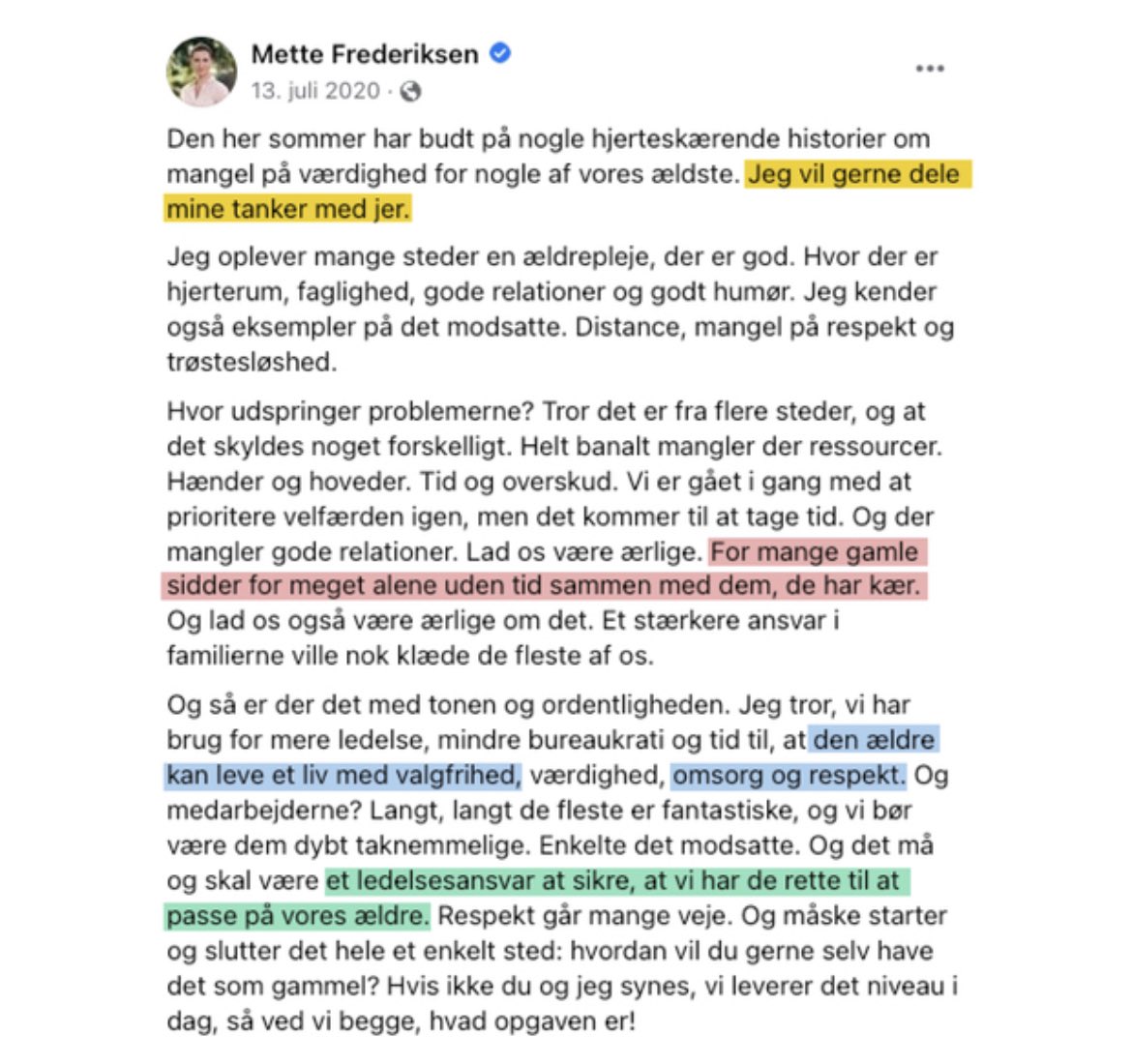Da TV 2 sendte den første skelsættende dokumentar om forhold på plejehjem, ville statsministeren gerne “dele mine tanker.” 
Det ville hun også, da den anden dokumentar udkom, men de her tanker minder lidt om noget vi har læst før…#dkpol
nyheder.tv2.dk/politik/2022-1…