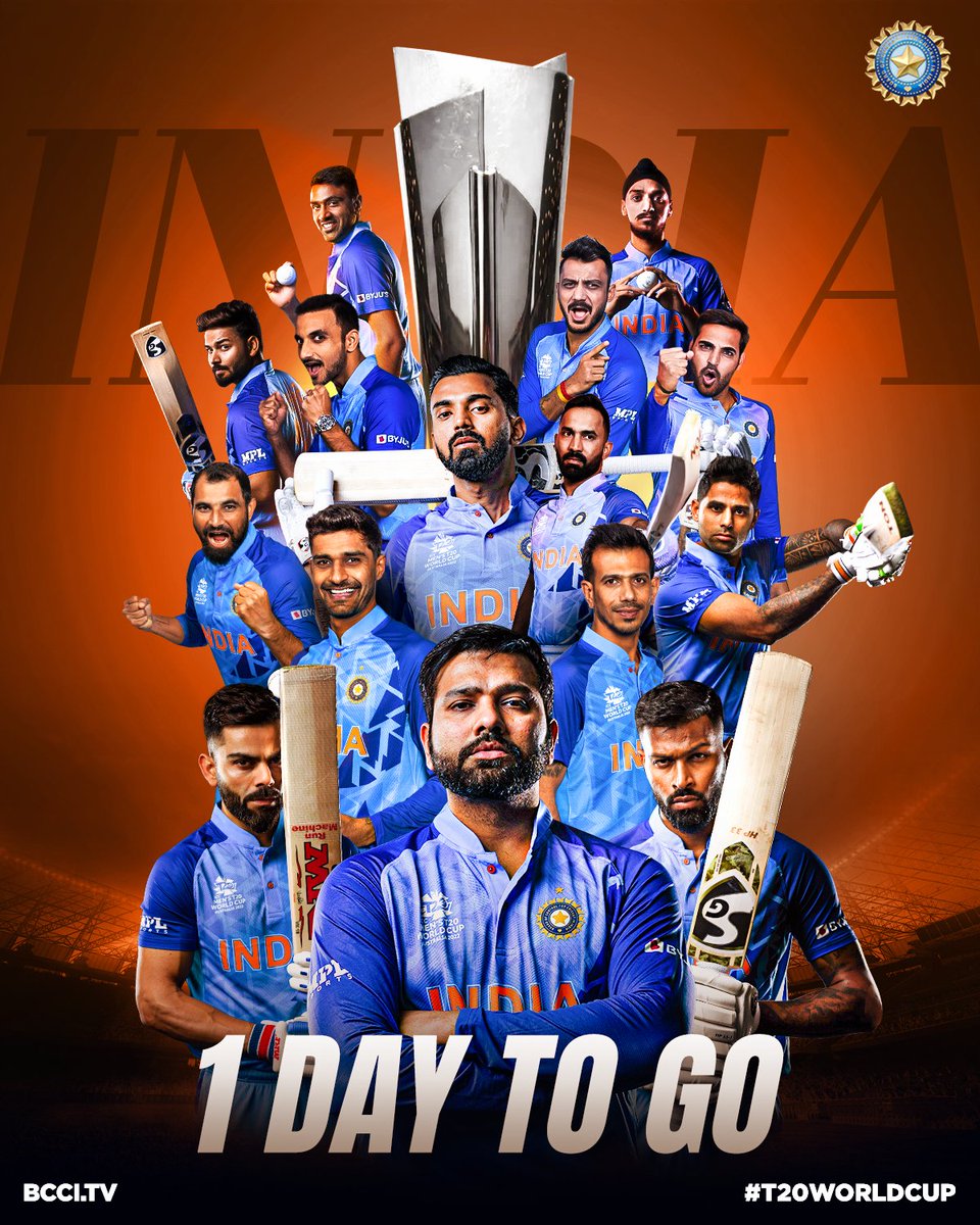 BCCI's tweet photo. Just 1⃣ sleep away! 

We are geared up for Game 1, are you❓

#TeamIndia | #T20WorldCup https://t.co/rMO1sa13Jj