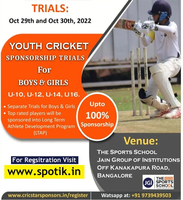 SpotikIndia's tweet photo. All India Cricket Scholarship Trials &amp; Talent Hunt. For registration visit https://t.co/XtcjDn4G3R 

#cricket #cricketlover #INDvsPAK #cricketmemes #cricketfans #cricketindia #cricketfever #cricketer #indiancricket #talenthunt #scholarship #T20worldcup22 #CricketWorldCup https://t.co/9FUmYH9xUW