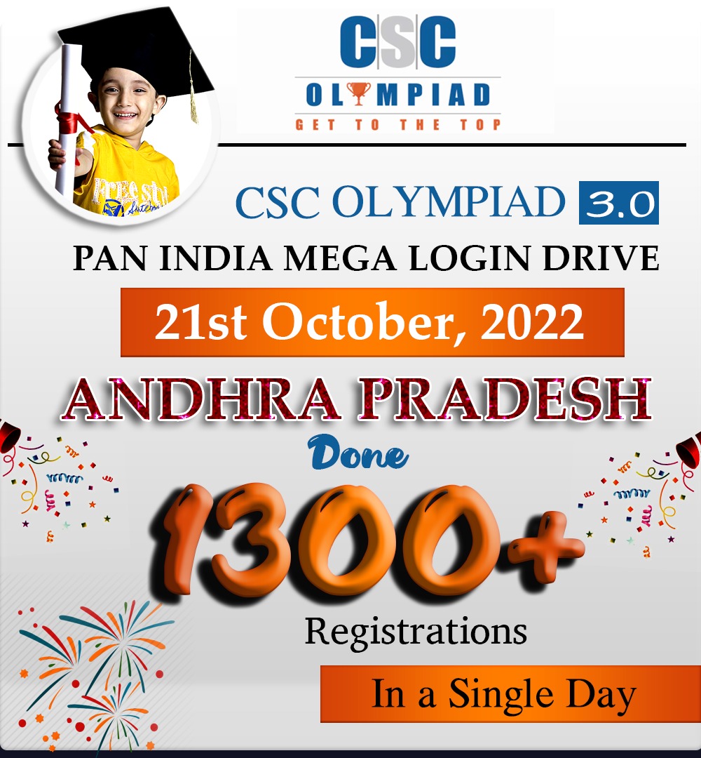 In our Andhra Pradesh state , Today we did more than 1300+ Olympiad registrations in a Single day.

Congratulations Team <a href="/ceo_csc/">CEO_CSC e-Governance</a> <a href="/CSCAndhra/">CSC Andhra Pradesh</a> <a href="/rajakishore_j/">Raja Kishore</a> @MadanCSCSPV