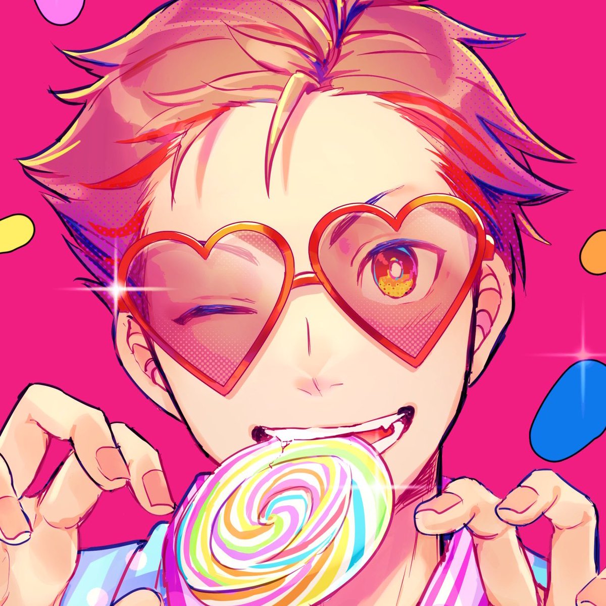 candy 1boy heart-shaped eyewear lollipop food male focus solo  illustration images