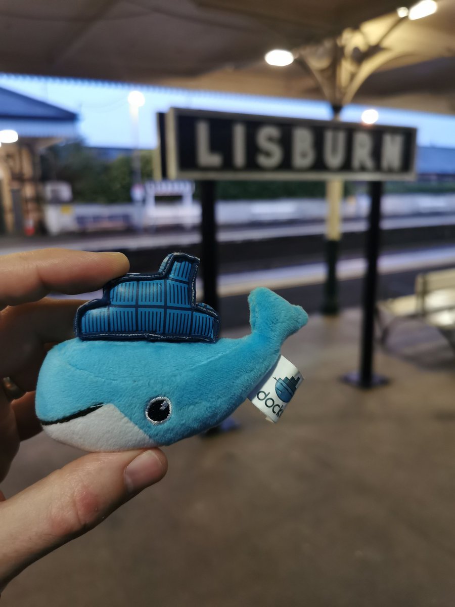 tomwillfixit's tweet photo. Moby has started his journey to #NIDC2022 and you can almost see the excitement in his little eye 😍 He's looking forward to meeting folks from the Northern Ireland developer community and giving away some retro swag. Get a #dockerselfie with Moby to be entered into the draw. https://t.co/SQ08FHDoNF