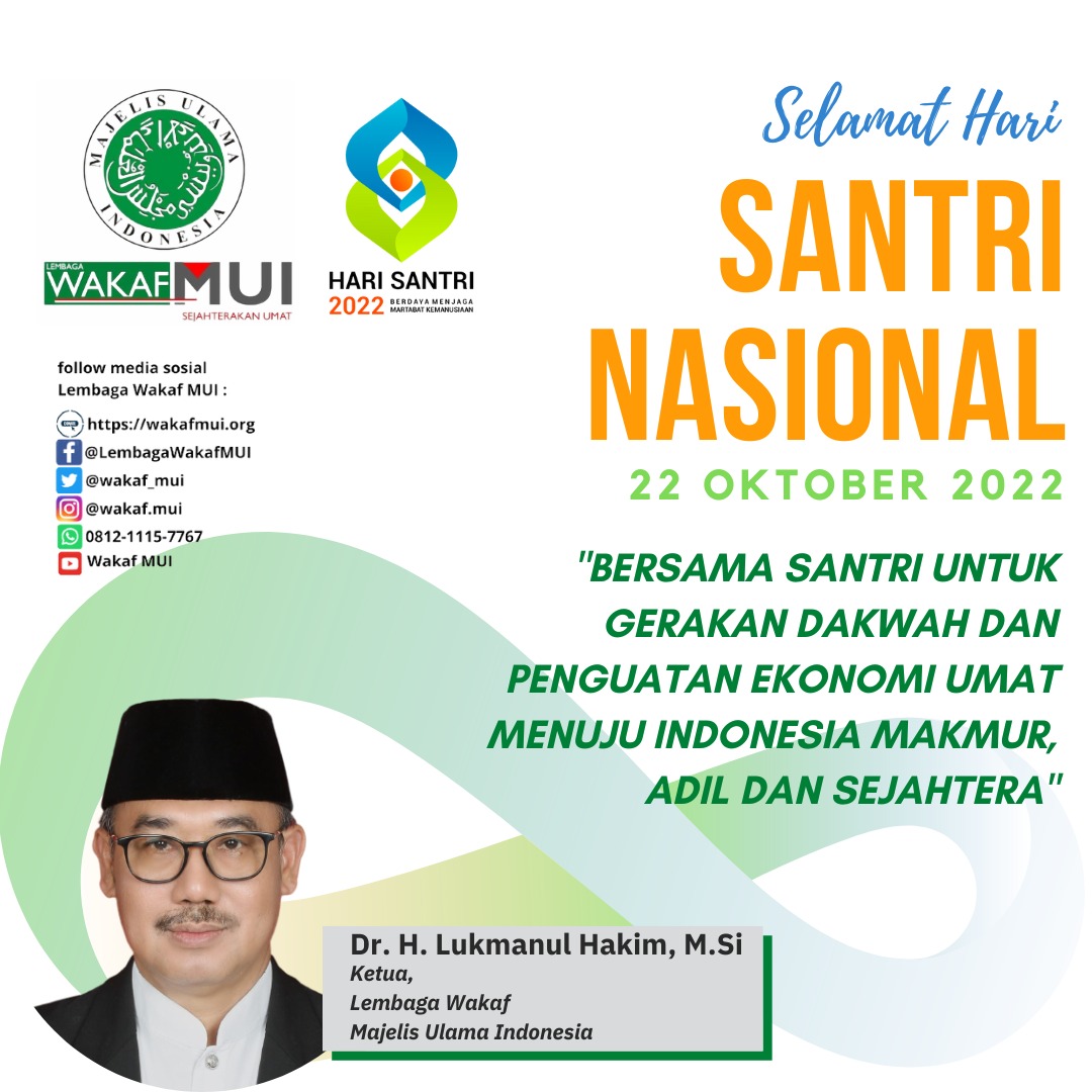 wakaf_mui's tweet photo. Selamat hari santri nasional tahun 2022.
"Bersama santri untuk gerakan dakwah dan penguatan ekonomi umat menuju Indonesia makmur, adil dan sejahtera"
#wakafmui #harisantrinasional #harisantrinasional2022 #santri #santriindonesia #muipusat #majelisulamaindonesia #lembagawakafmui https://t.co/2ydiXjJFe2