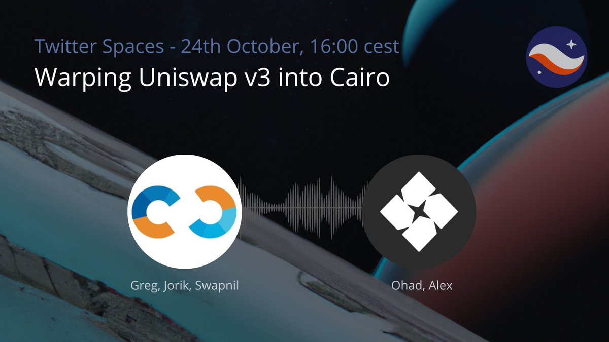 StarkWareLtd's tweet image. Bringing Solidity to StarkNet at warp speed!

With the WARP transpiler, @nethermindeth was able to migrate Solidity written Uniswap v3 into Cairo codes.

UniStark is the result! 💪🏽

Join our spaces for real alpha!