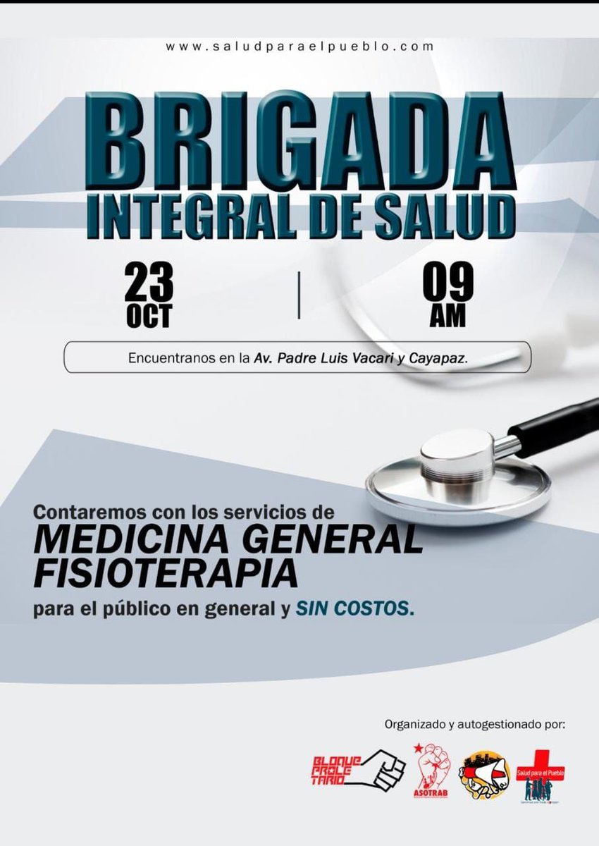 SPP_oficial's tweet photo. Brigada integral de Salud en Carapungo 
👩‍⚕️👨‍⚕️
Domingo 23 de Octubre 
09h00
Servicios Gratuítos

Contaremos con los servicios de Medicina General y Fisioterapia.
#jornadasdesalud https://t.co/awf9vKG1Wx