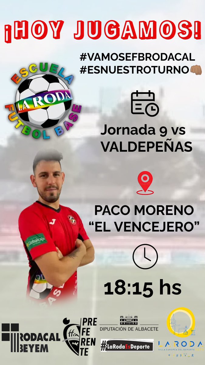 EFBLaRoda's tweet photo. ¡No dudeis en acercaros mañana al Vencejero y alentarnos!

🗓️ Sábado, 22/10

🕕 18:15

🆚 VALDEPEÑAS

🏟️ PACO MORENO “EL VENCEJERO”

🎟️ ENTRADA GENERAL 10€ / SOCIOS GRATIS /MENORES de 17 años GRATIS.

¡Os esperamos!

#VAMOSEFBRODACAL
#ESNUESTROTURNO👊🏽
#ELEQUIPODELPUEBLO🏠

(3/3) https://t.co/GwoseyZBc6