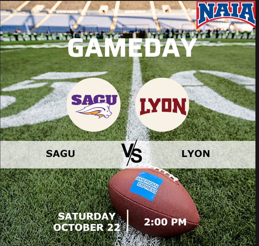 NAIA FOOTBALL (@naiafootbal) on Twitter photo ๐จ GAMEDAY๐จ
๐ @SAGU_Football ๐ <a href="/_Lyon_Football/">Lyon Scots Football</a> ๐
๐ Saturday, October 22 | โฑ 2:00 PM
๐บ Live On : is.gd/kCag4k
<a href="/LyonHBC/">Chris Douglas ๐</a> <a href="/Coach_Hintz/">Coach Derrick Hintz M. Ed.</a> <a href="/barlowjordan23/">Jordan Barlow</a> @Rigginn2 <a href="/Kieranwoodley/">Kieran</a> <a href="/CoachLJMiller/">LJ Miller</a>
<a href="/VirgilMoon12/">Virgil Luna Jr</a> @C_A_S_11 <a href="/R_Williams64/">RWII</a> <a href="/kingdudik/">KD2๏ธโฃ</a> ๐จ GAMEDAY๐จ
๐ @SAGU_Football ๐ <a href="/_Lyon_Football/">Lyon Scots Football</a> ๐
๐ Saturday, October 22 | โฑ 2:00 PM
๐บ Live On : is.gd/kCag4k
<a href="/LyonHBC/">Chris Douglas ๐</a> <a href="/Coach_Hintz/">Coach Derrick Hintz M. Ed.</a> <a href="/barlowjordan23/">Jordan Barlow</a> @Rigginn2 <a href="/Kieranwoodley/">Kieran</a> <a href="/CoachLJMiller/">LJ Miller</a>
<a href="/VirgilMoon12/">Virgil Luna Jr</a> @C_A_S_11 <a href="/R_Williams64/">RWII</a> <a href="/kingdudik/">KD2๏ธโฃ</a>