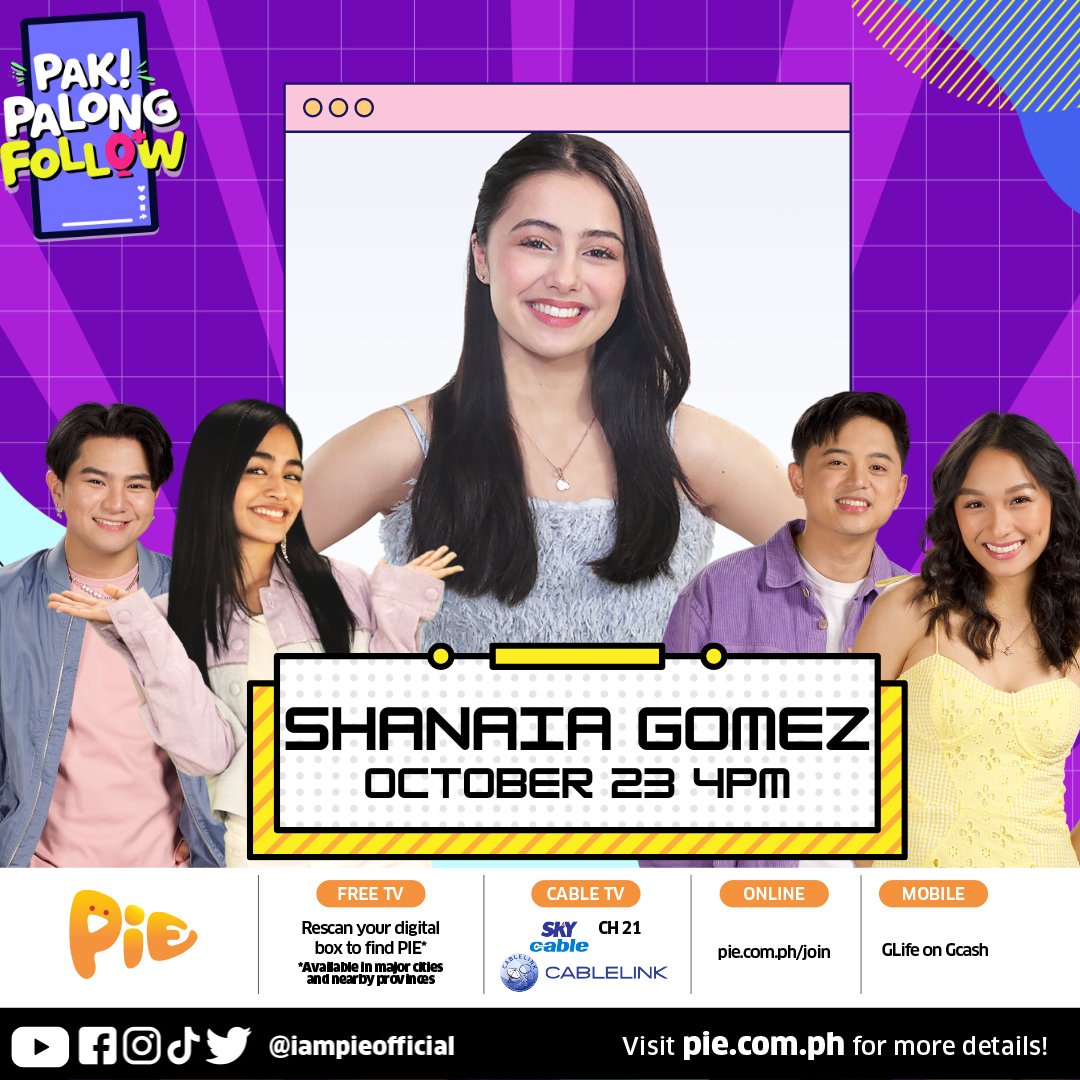 iampieofficial's tweet photo. NOT ONLY ONCE, BUT TWICE!
This time, makakasama natin ulit si Shanaia Gomez as our Guest Host on #PakPalongFollow ngayong darating na Sunday, October 23, 4PM! And PIE Monthsary na din natin yun! Exciting 'to!! See you all!! https://t.co/QoRkX7usNO