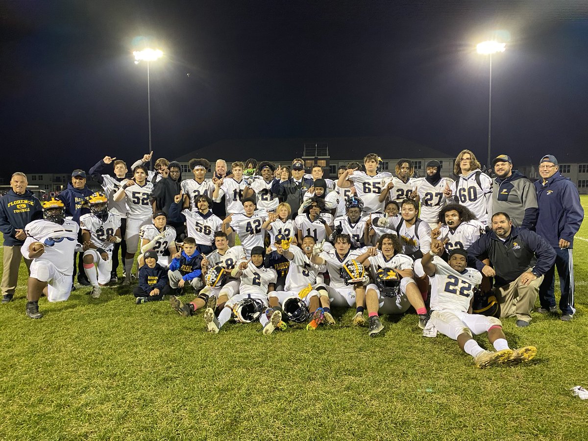 JoeFrappolli's tweet photo. Florence clinches at least a share of the Classic Division Championship! 6-1 on the season with a 48-8 win tonight over HC. Through the ups and downs and adversity we stuck together. Love this team! We are not done yet! @FTSD_football https://t.co/wwspCDs2ig