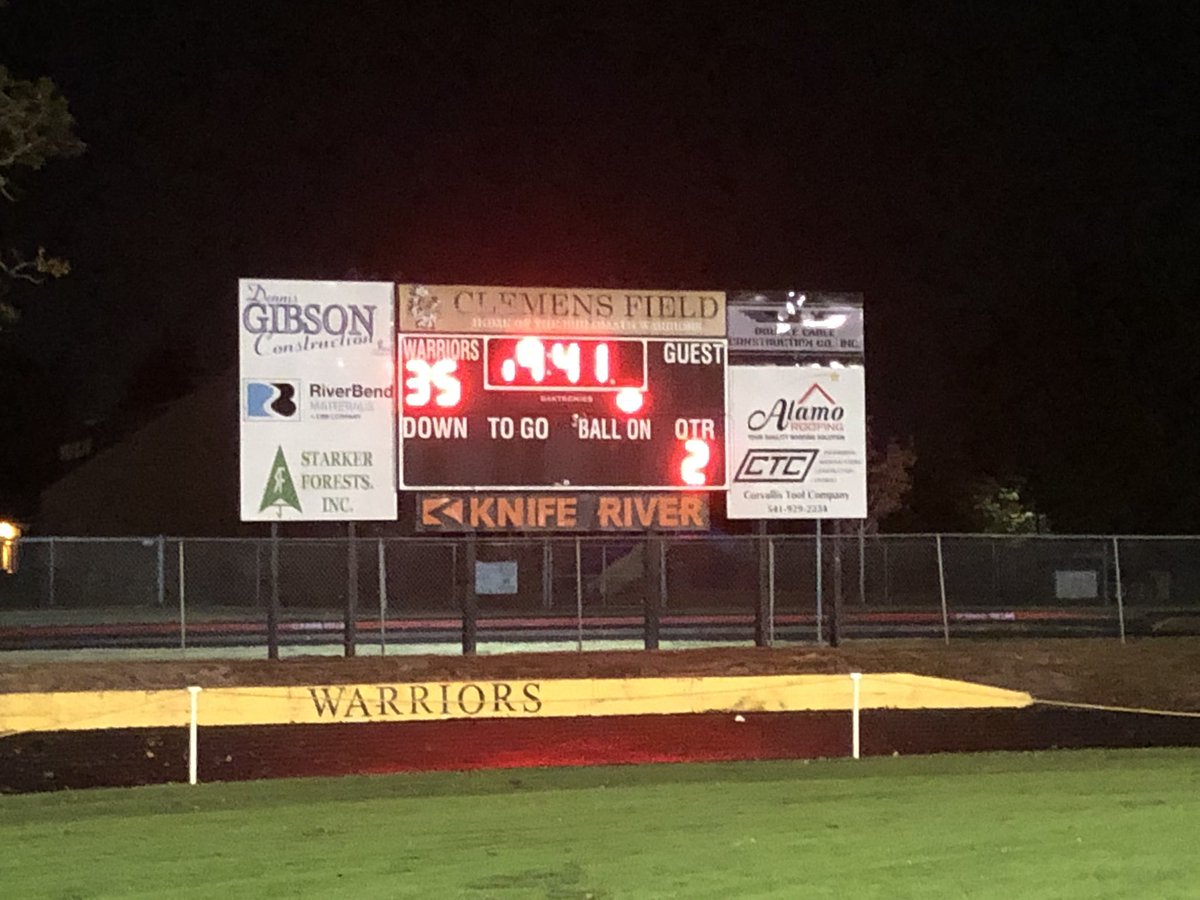 Halftime at Clemens Field and the Warriors are up big over the Pelicans from Klamath Falls.
