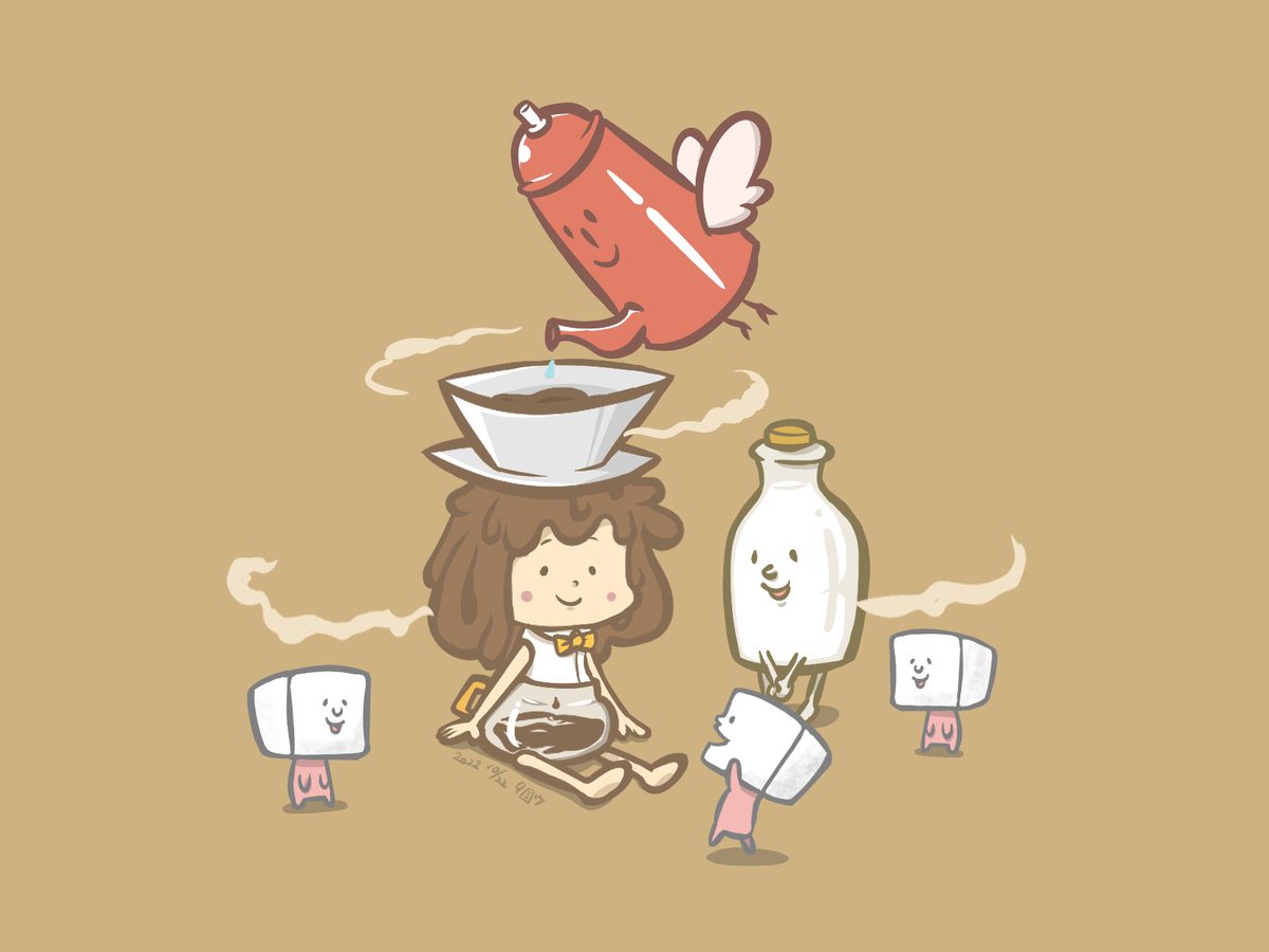 「10/22 (254/365) ドリップコーヒーちゃんと遊びに行きたい角砂糖の子」|タロウ@一日一絵のイラスト