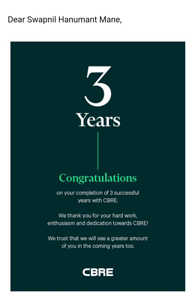 SwapnilHMane's tweet photo. I am grateful and happy to share that completion 03 year's with a great organization.
#iamCBRE
@CBRE_India
@AnshumanMagzine https://t.co/O5NSFX0iGv