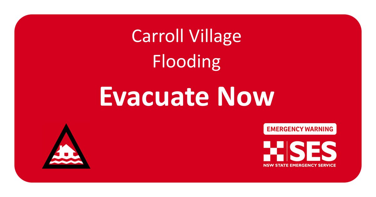 ❗️Carroll Village flooding - Evacuate now❗️ NSW SES is directing people in Carroll Village to EVACUATE NOW due to dangerous flooding 👉ses.nsw.gov.au Issued 22 Oct 2022, 01:40 PM