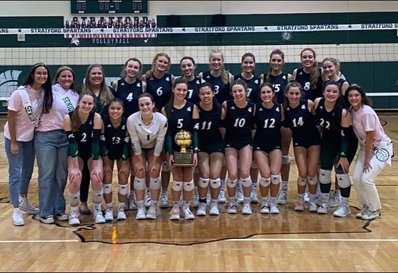 StratfordVball's tweet photo. All smiles on Senior Night. 

The gold ball finally made her way back to Stratford America &amp; we couldn’t be more excited!

Congratulations to each player for earning this district trophy. We’re proud of the work you put in to achieve your goals!

@77079Athletics @StratfordSBISD https://t.co/sa94Ht9M4Z
